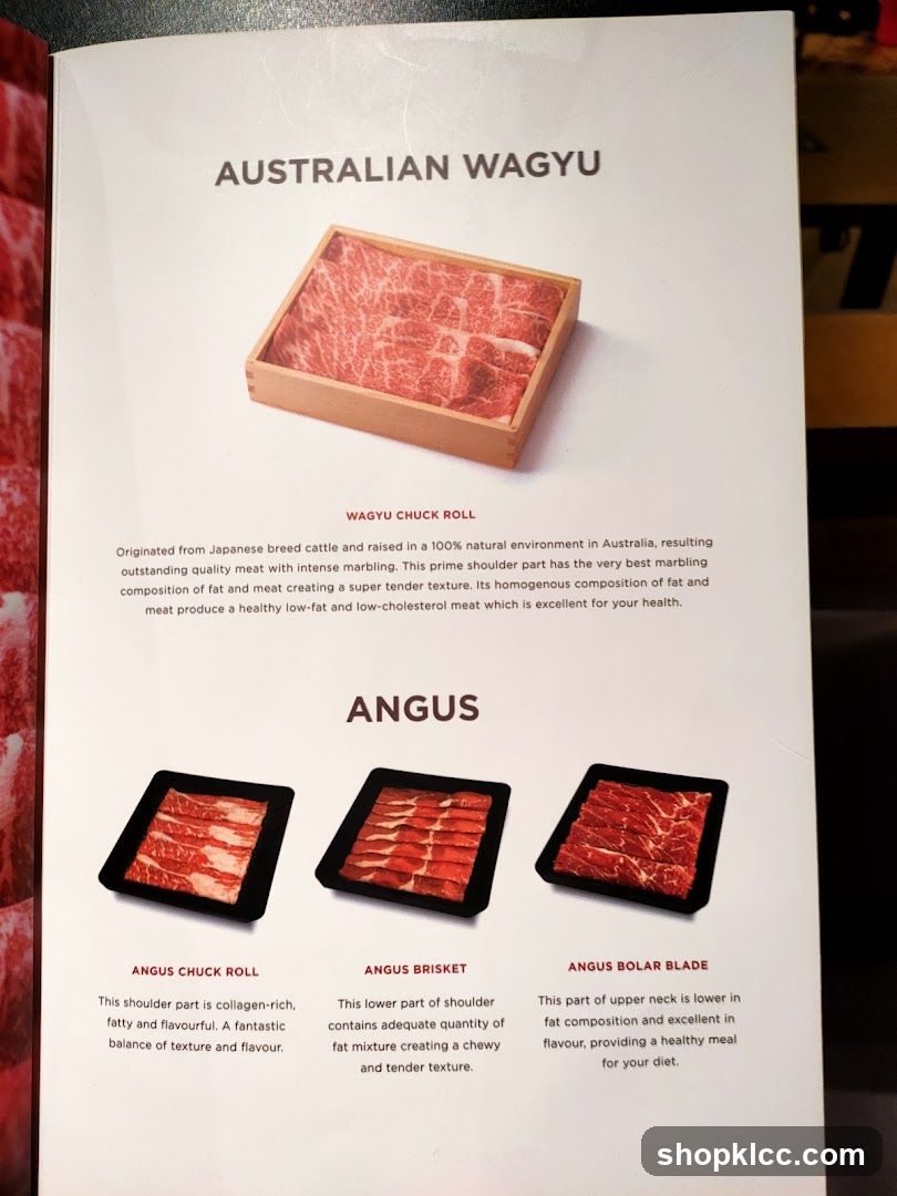 Australian Wagyu and Angus Meat Menu Page