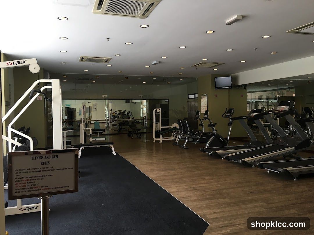 Gym Interior with Equipment and Rules Sign