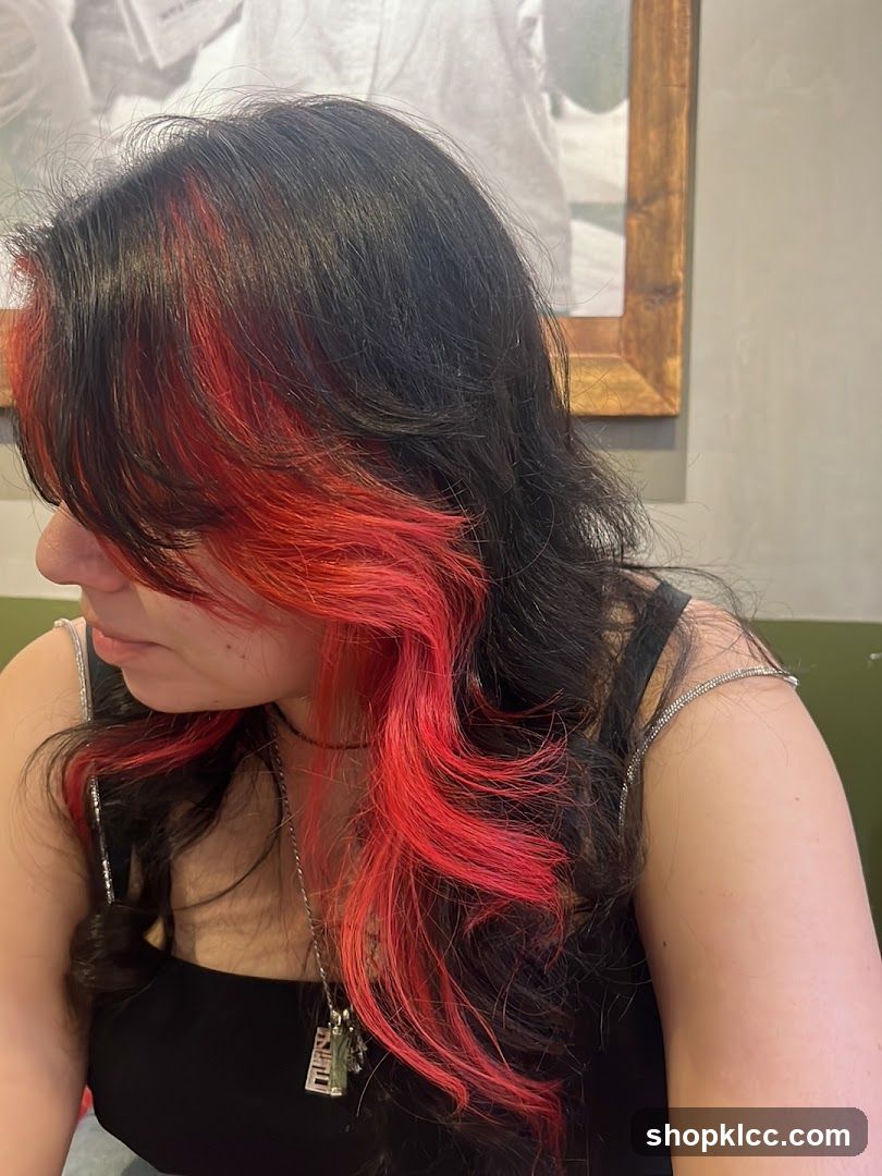 Woman with red streaks in hair