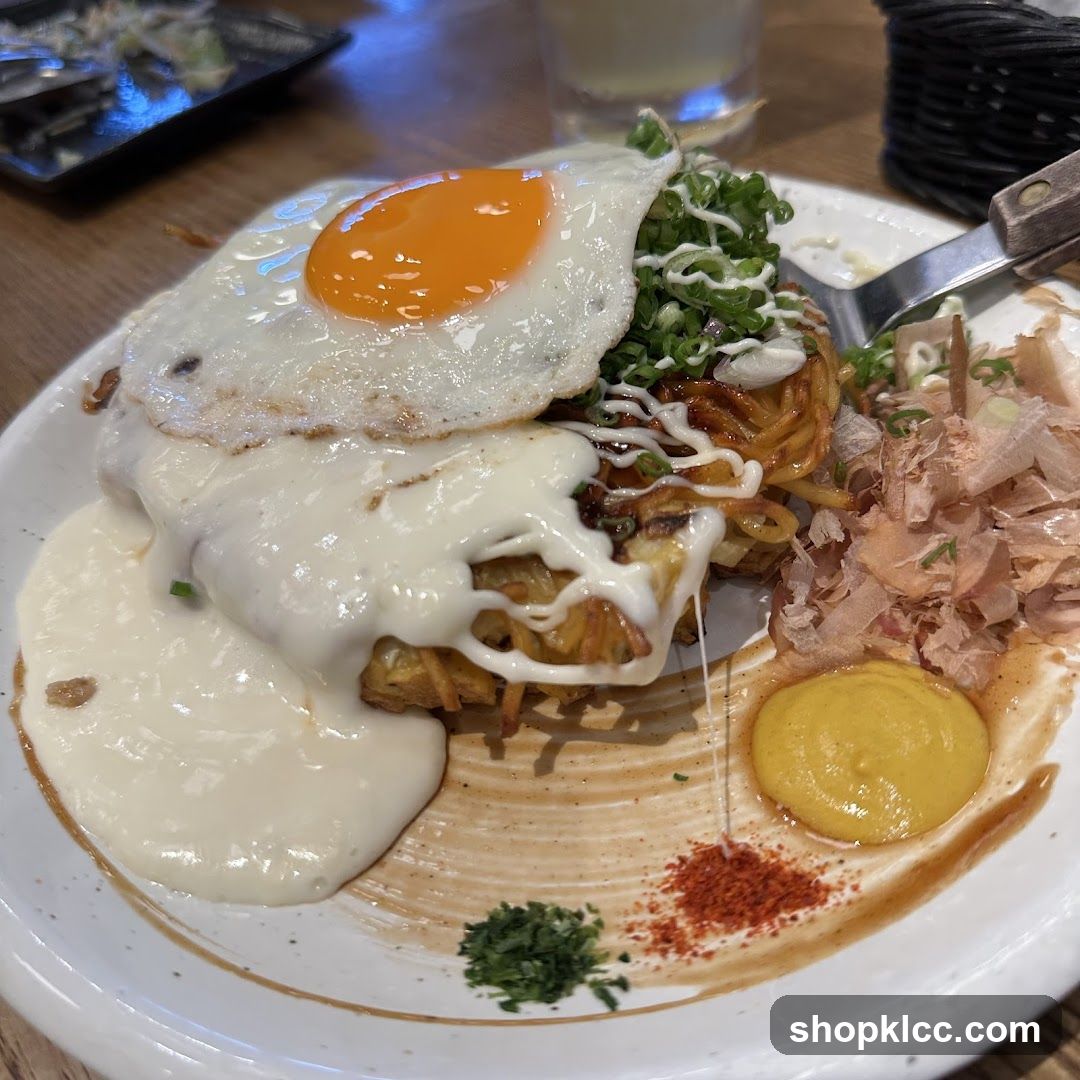 Okonomiyaki with Egg and Sauce