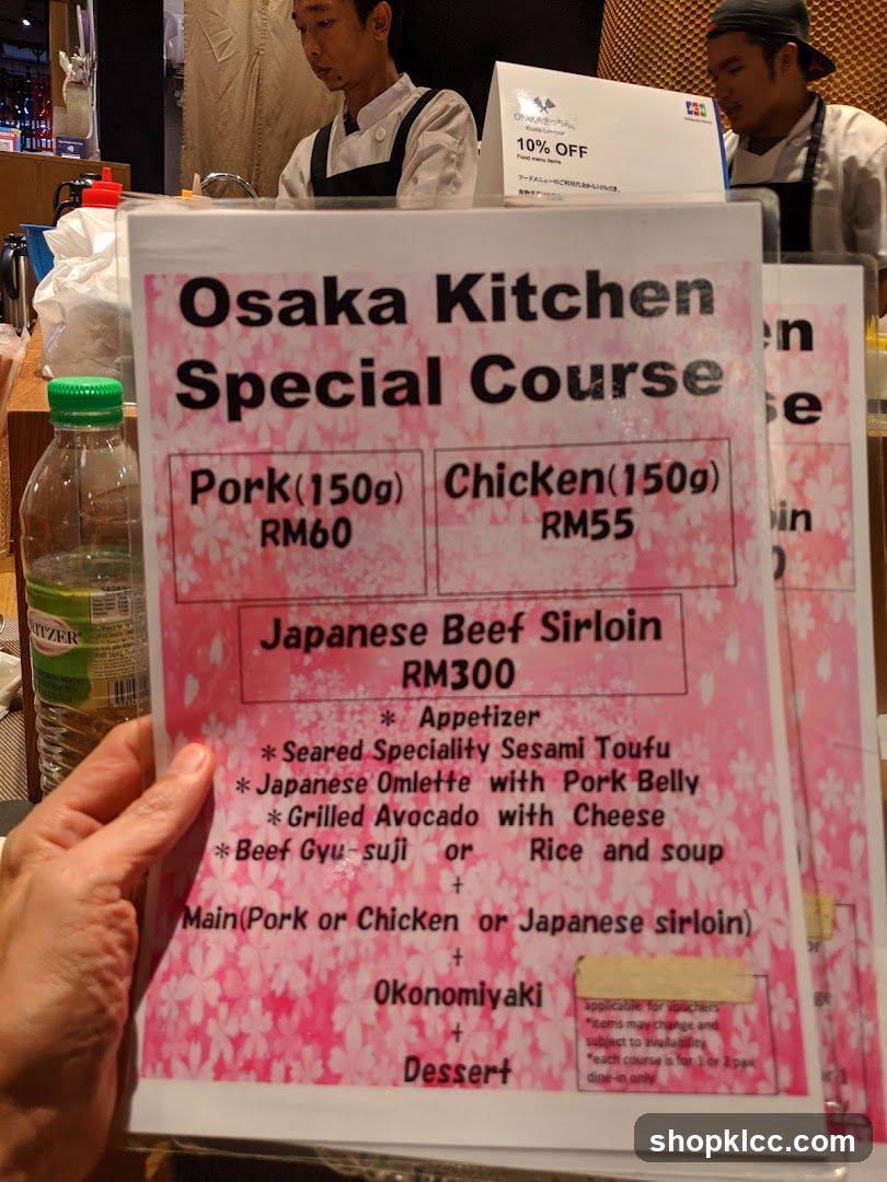 Osaka Kitchen Special Course Menu