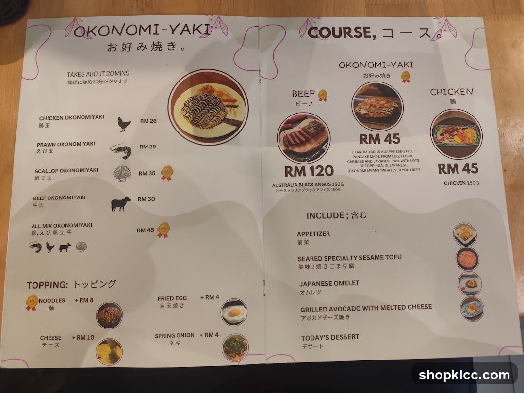 Okonomi-Yaki Menu