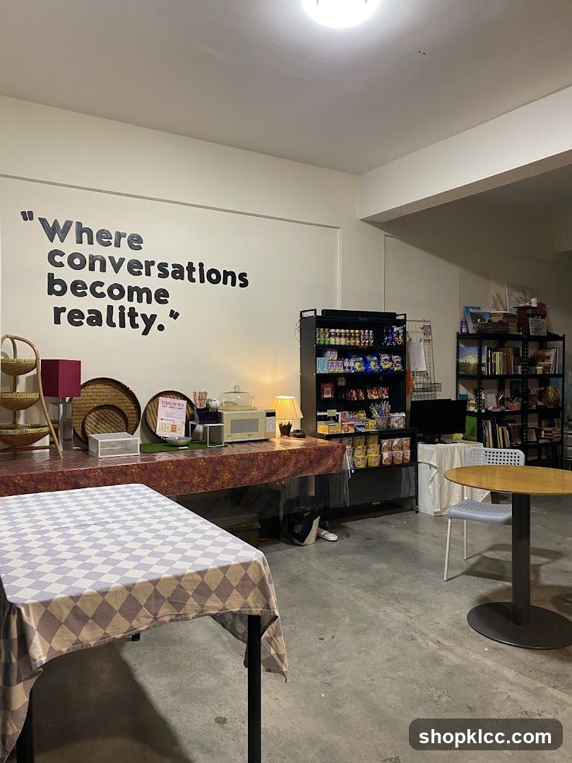Cafe Interior with Seating and Shelving