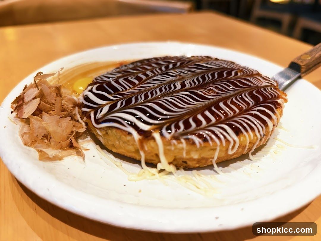 Okonomiyaki with Sauce and Toppings
