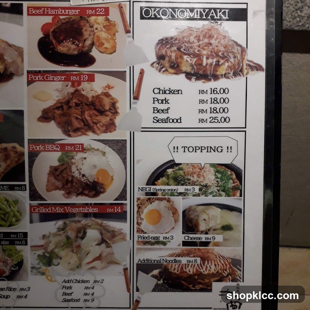 Okonomiyaki Menu
