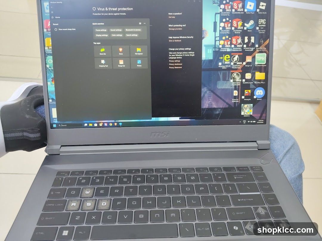 MSI Laptop Screen Displaying Windows Security Settings