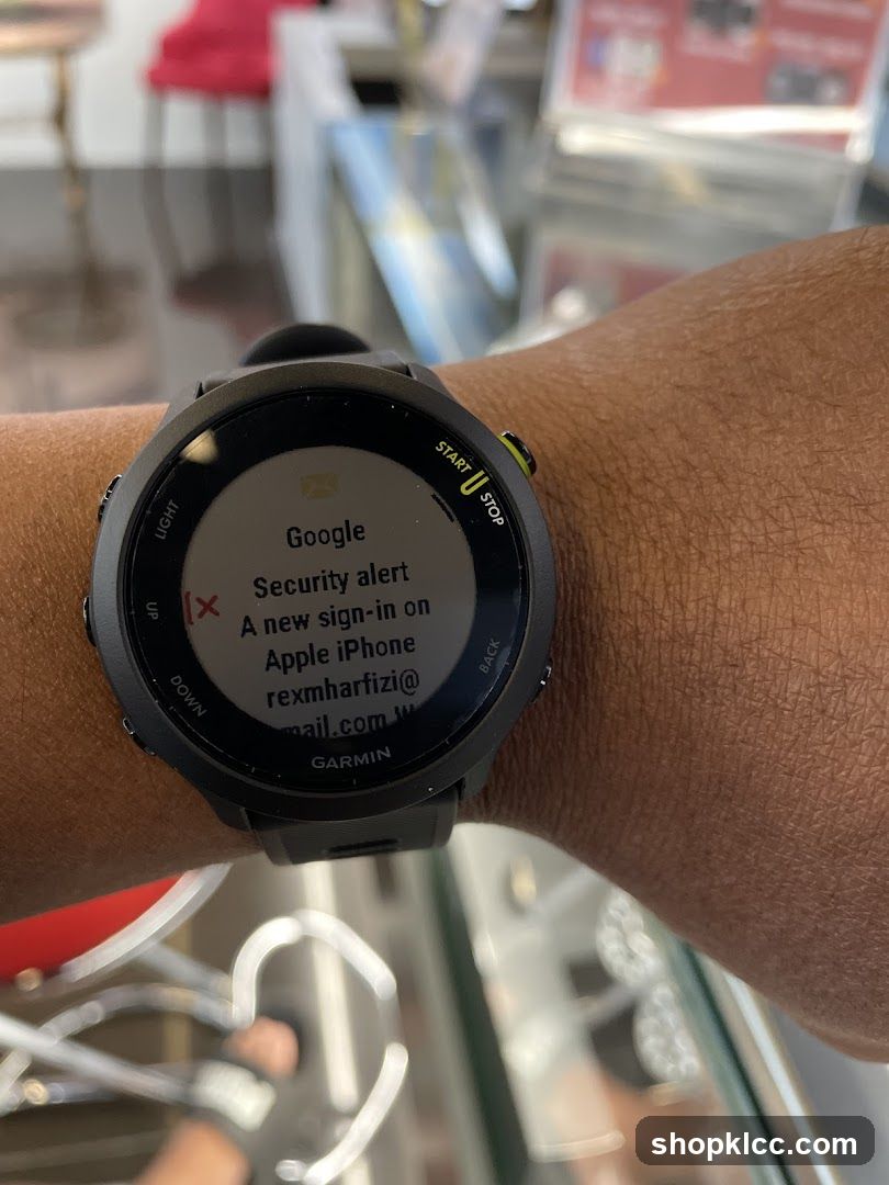 Garmin Watch Security Alert Display
