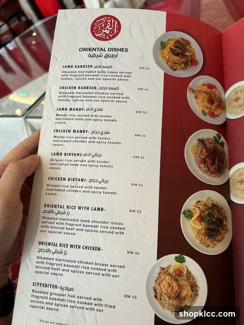 Oriental Dishes Menu