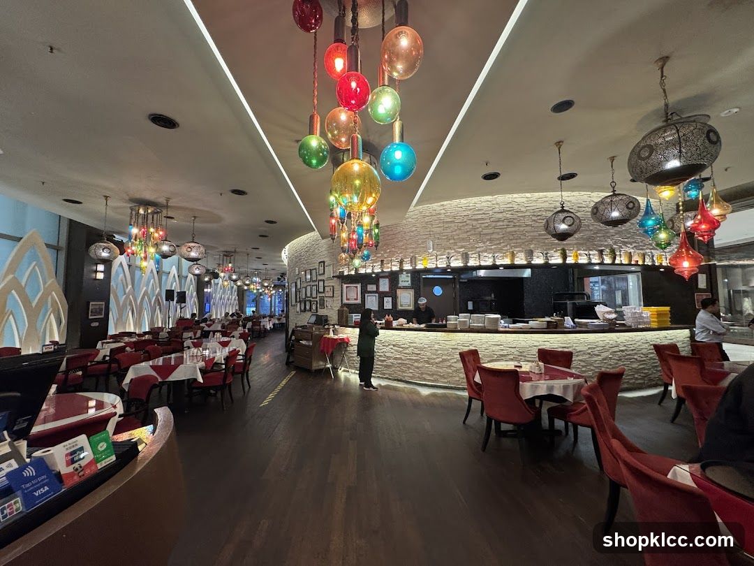 Restaurant Interior with Colorful Hanging Lights