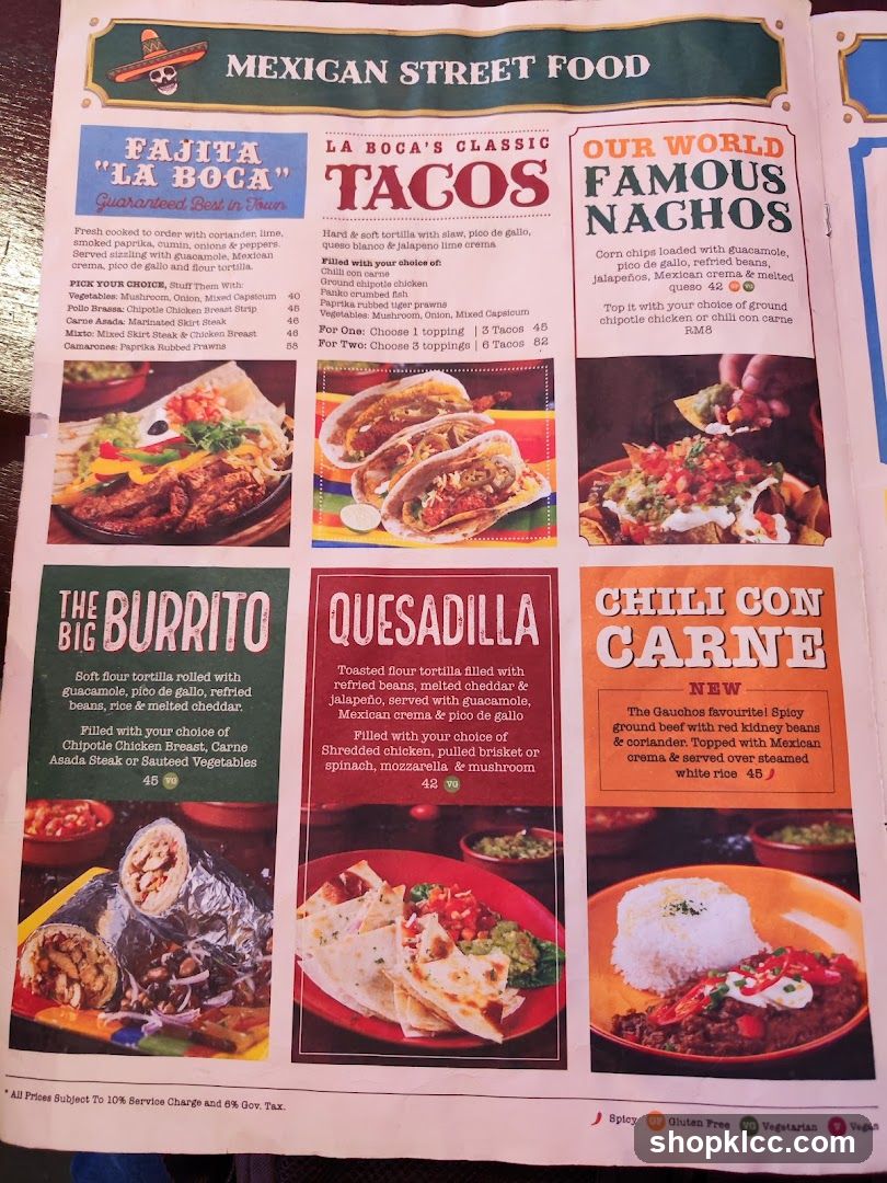 Mexican Street Food Menu