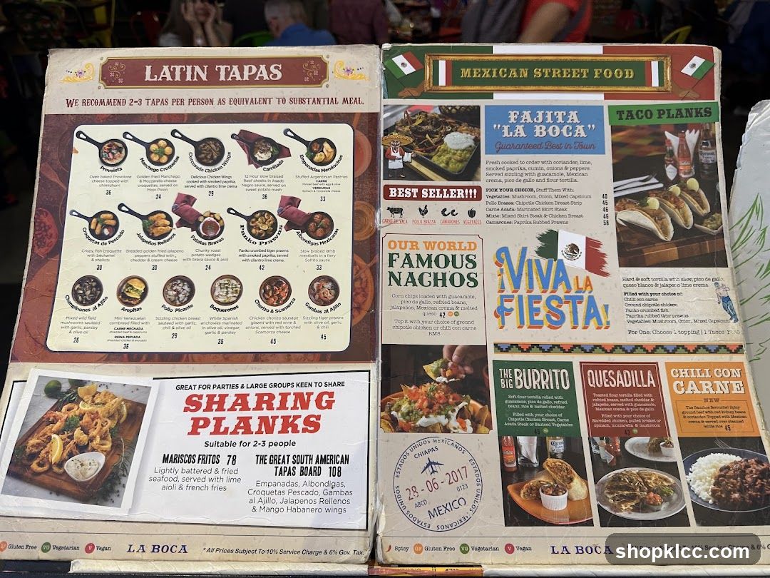 La Boca Menu Display