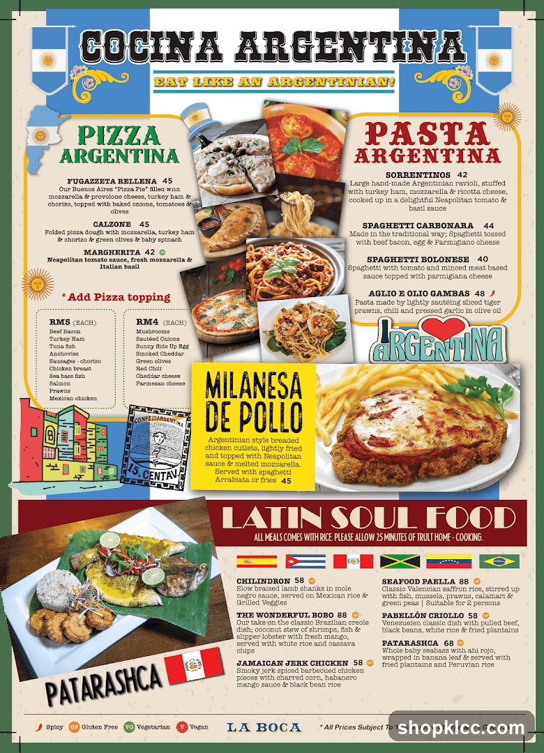Cocina Argentina - La Boca Menu