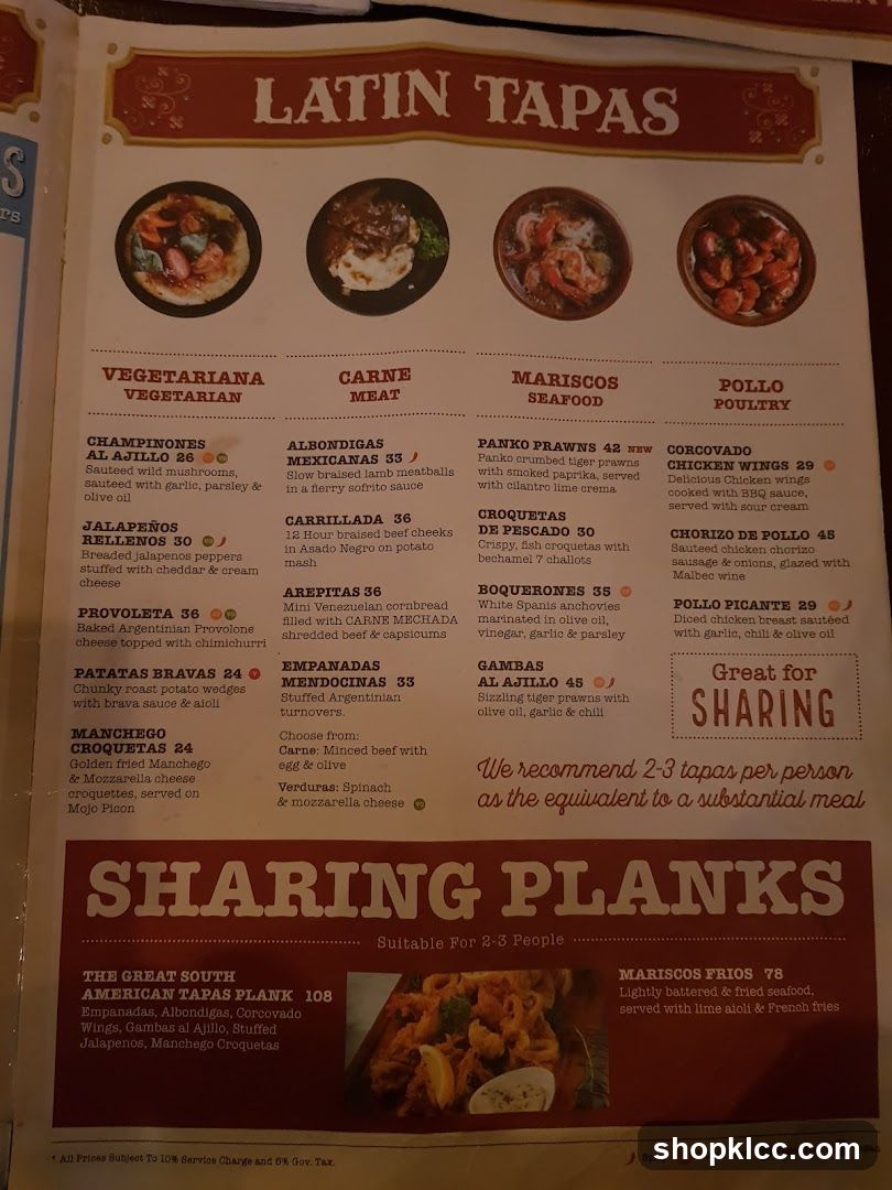 Latin Tapas Menu