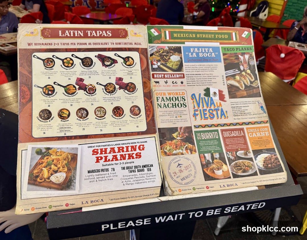 La Roca Menu Display