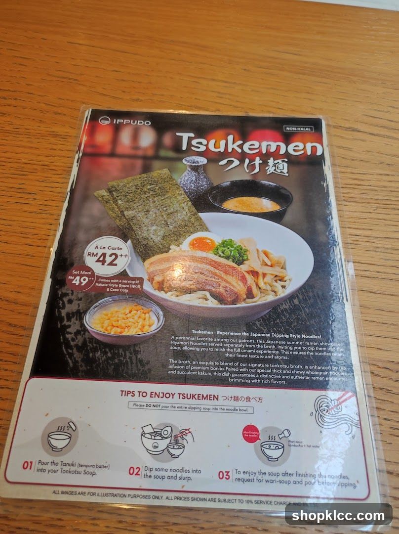Ippudo Tsukemen Menu Card