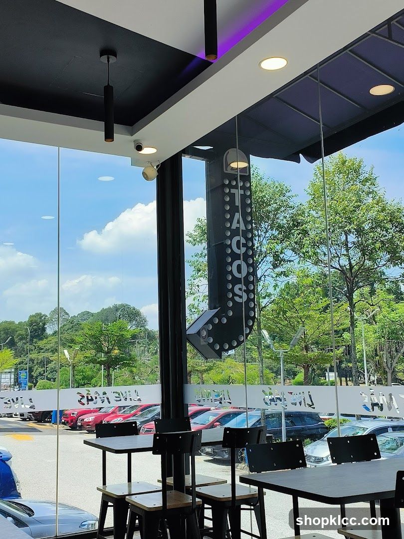 Interior view of a restaurant with outdoor seating