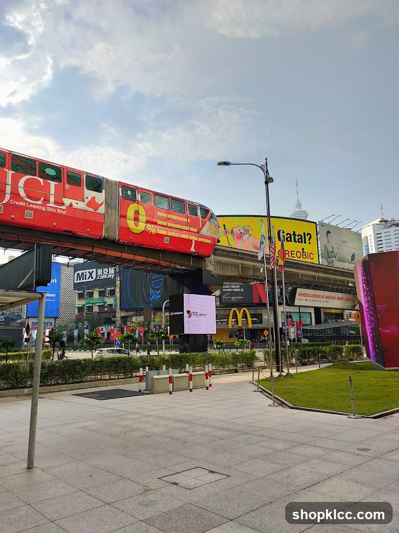 Urban Street Scene with Elevated Train and Billboards