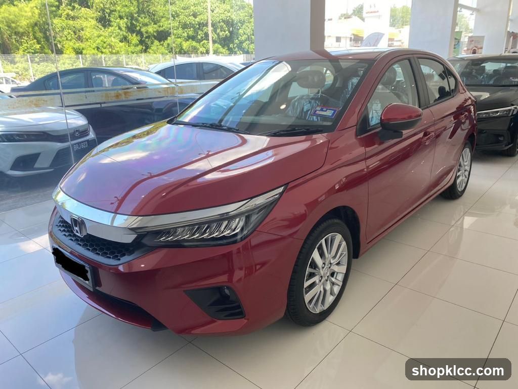 Red Honda City in showroom