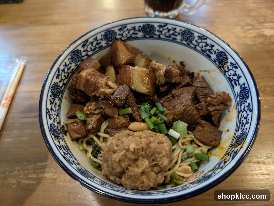 Bowl of Braised Pork Noodles with Meatball