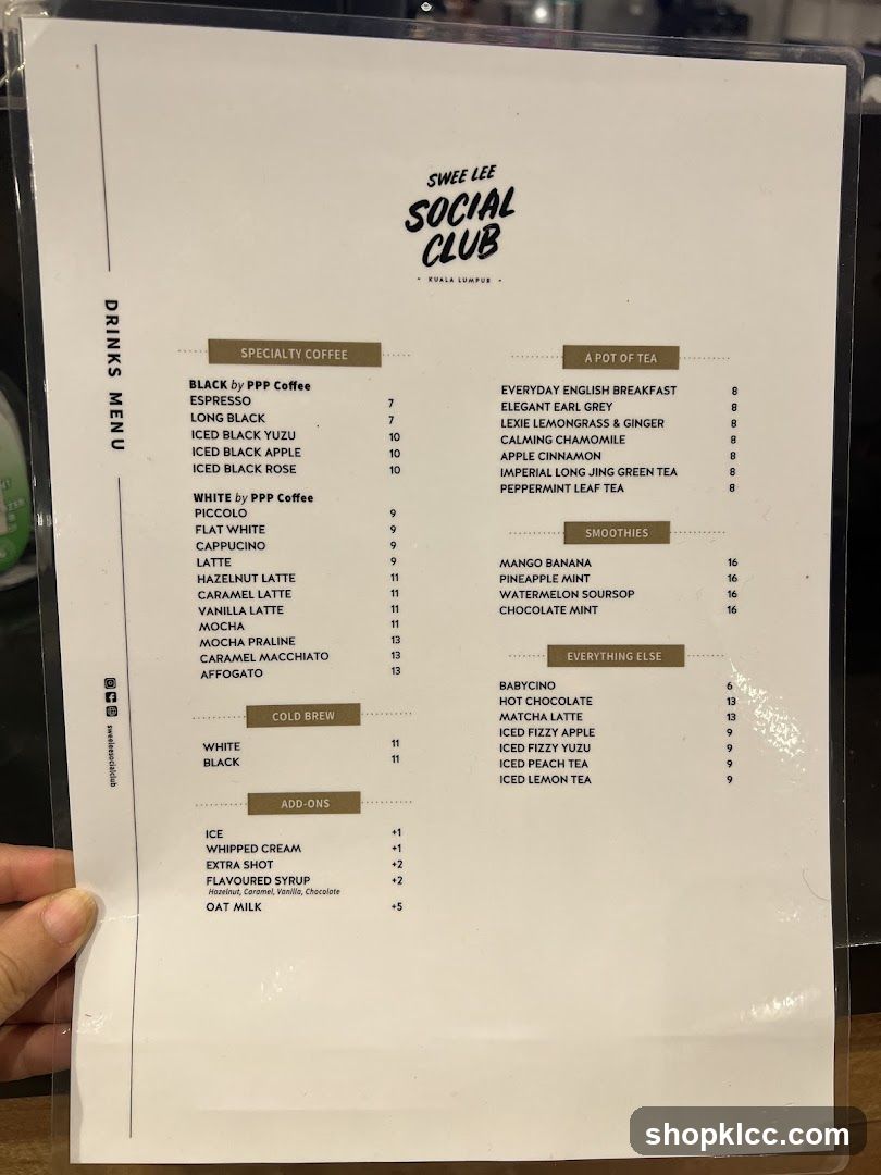 Sweee Lee Social Club Drinks Menu