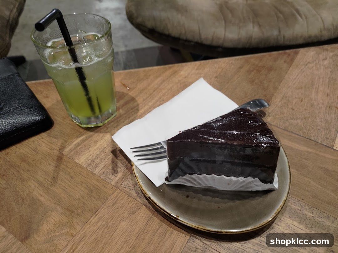 Chocolate cake and drink