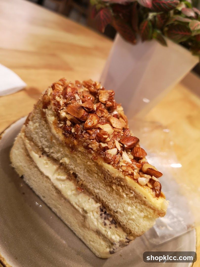 Slice of cake with nuts