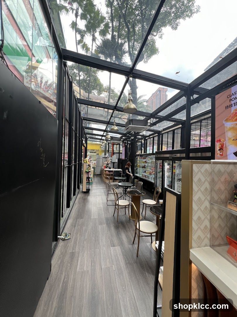 Modern cafe interior with glass ceiling