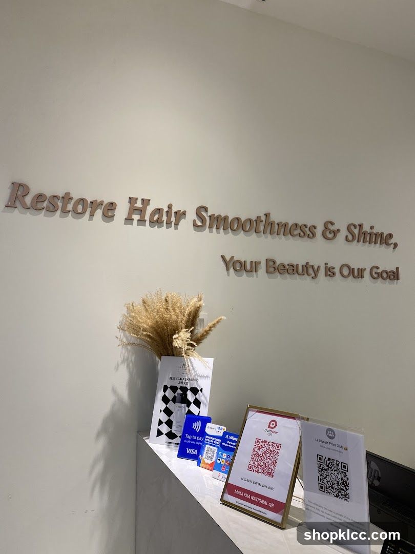 Salon Interior with Motivational Text and Payment Options