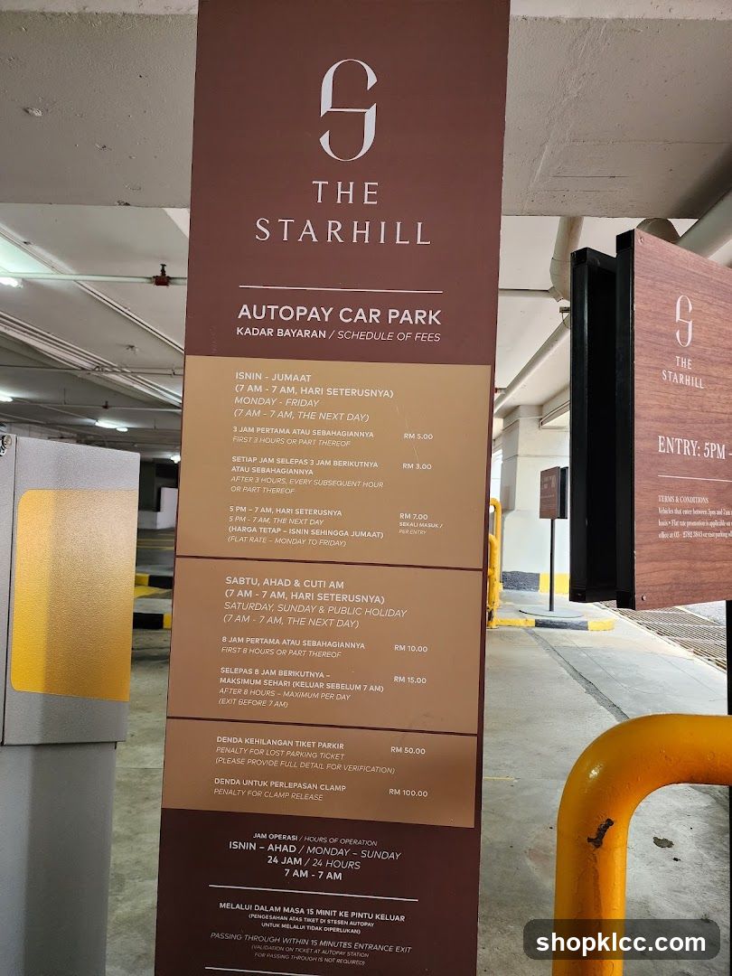 The Starhill Autopay Car Park Fee Schedule