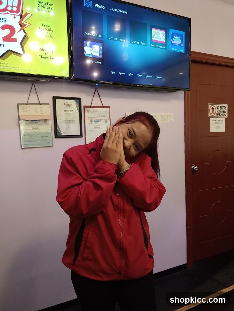 Woman Posing in Karaoke Room