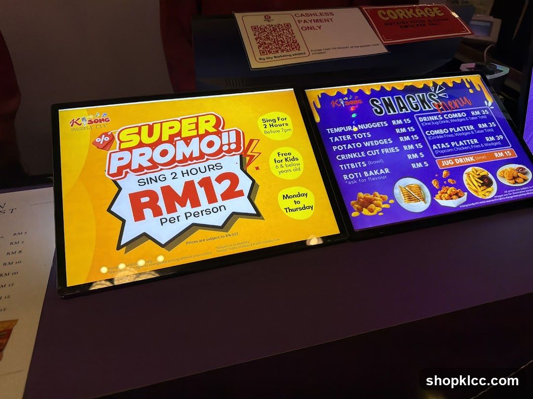 K Song Family KTV Promo and Snacks Menu