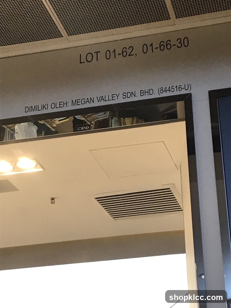 Interior ceiling view with signage