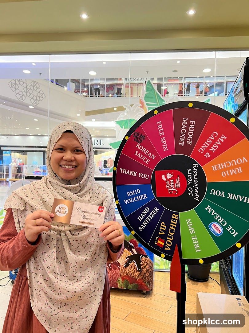 Woman with Prize Wheel and Vouchers