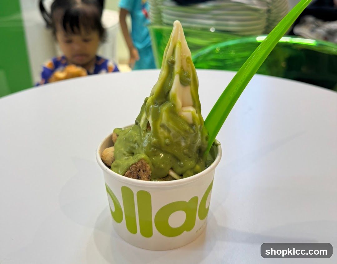 Soft Serve Ice Cream with Green Topping
