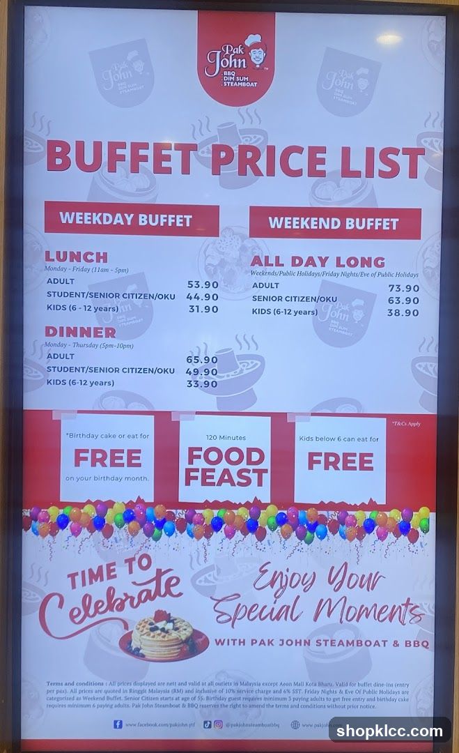Pak John Steamboat & BBQ Buffet Price List