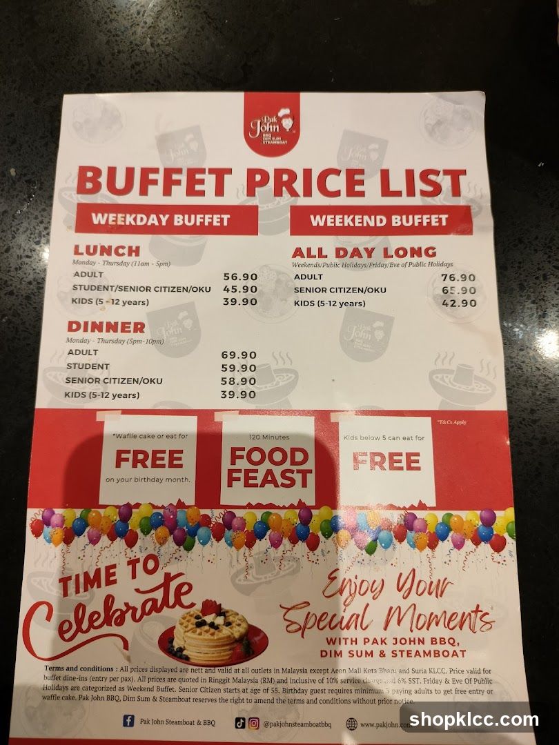 Buffet Price List