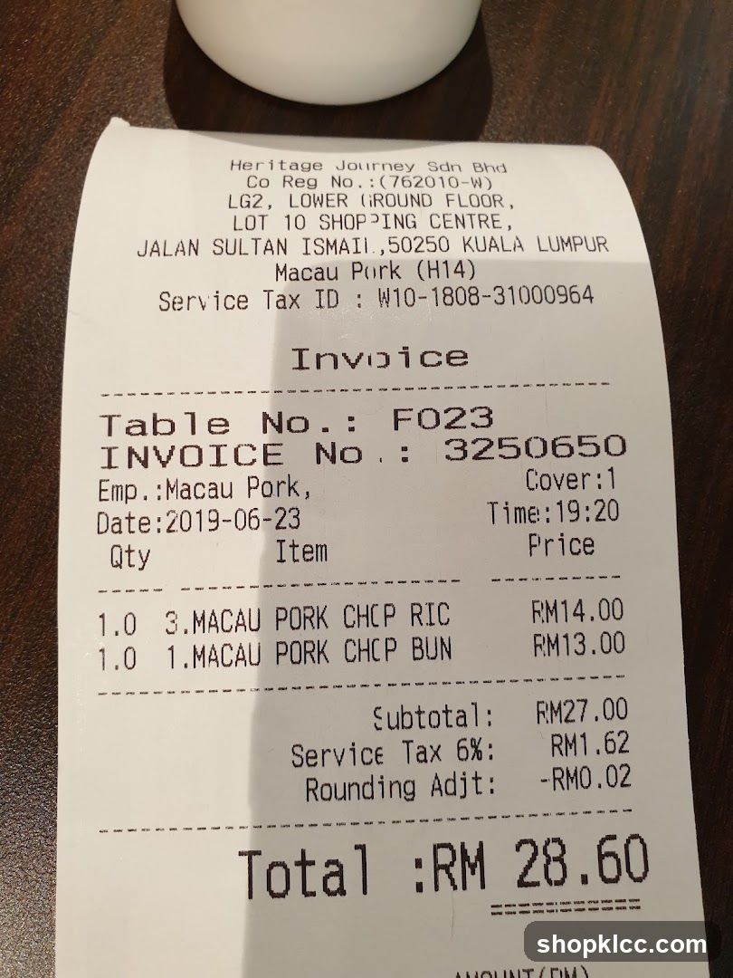 Invoice from Heritage Journey Sdn Bhd