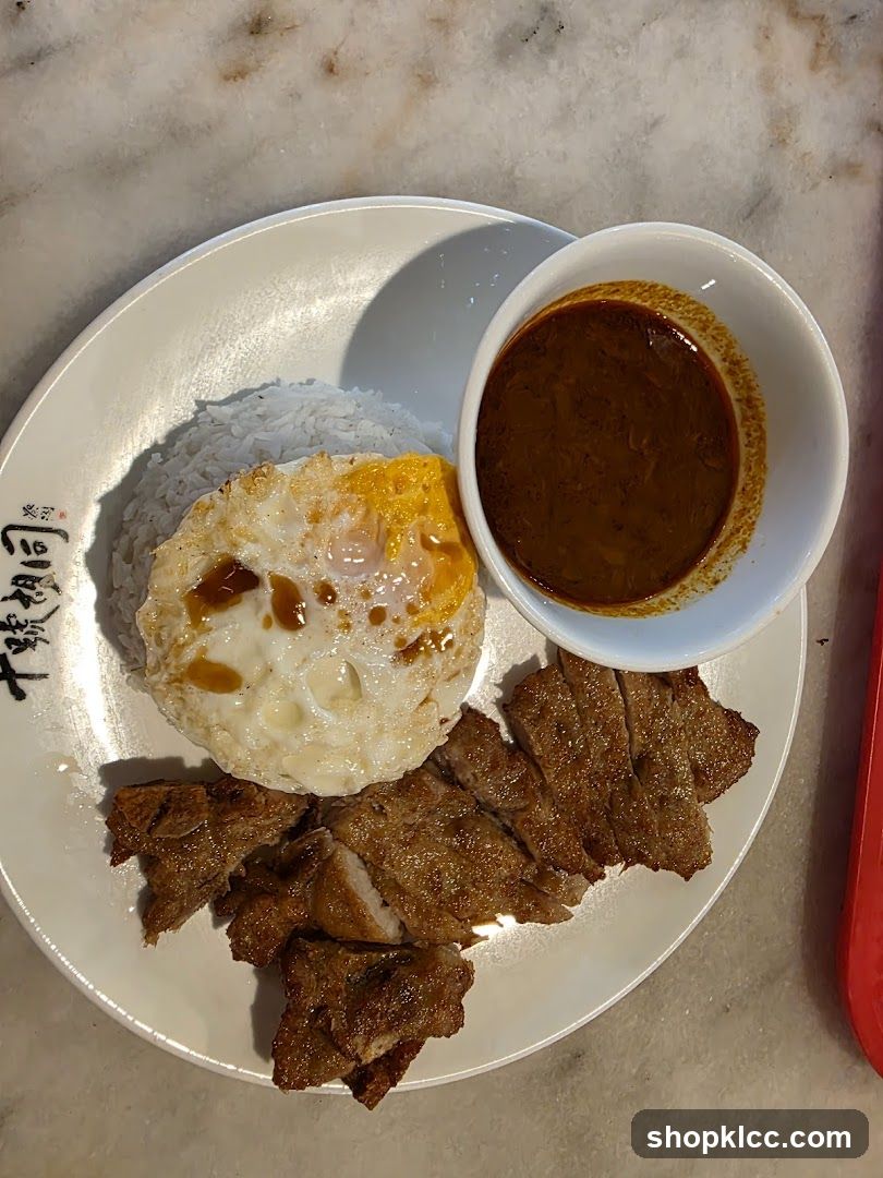 Rice plate with fried egg and meat