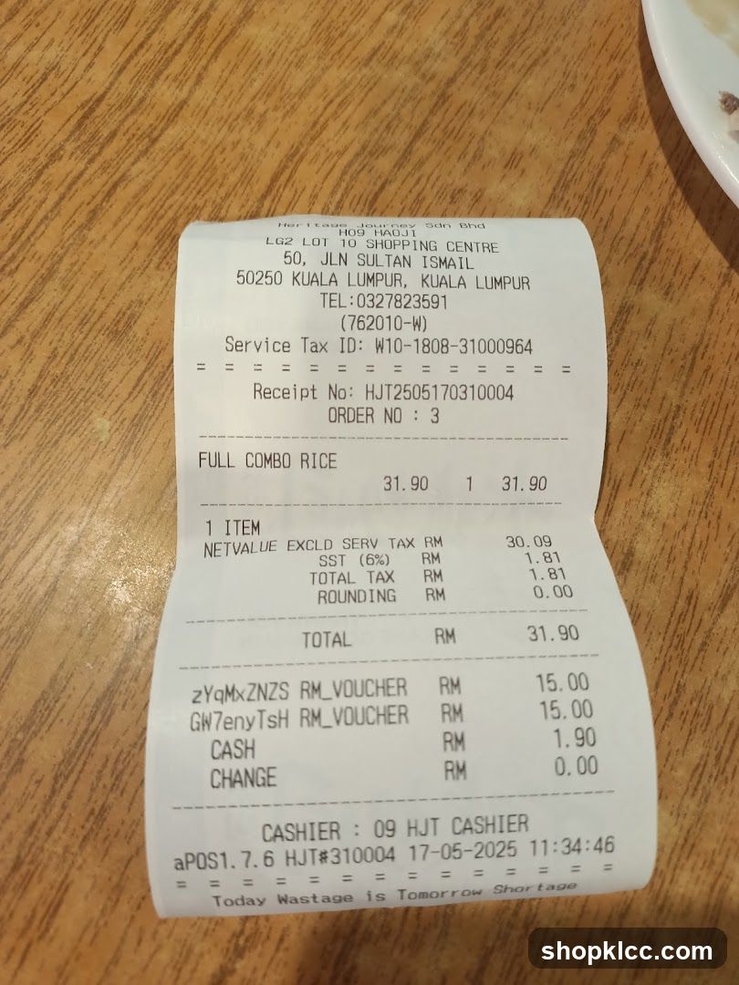Receipt from H99 HADJI