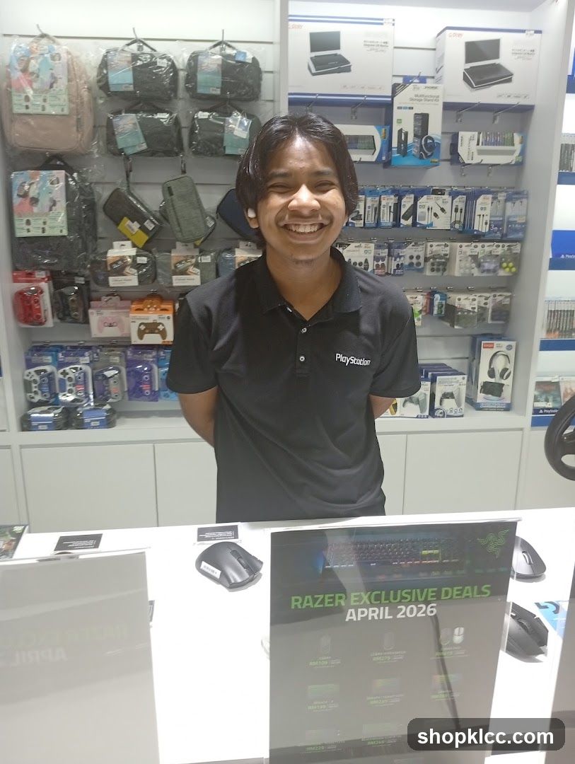 Store Employee with Gaming Accessories
