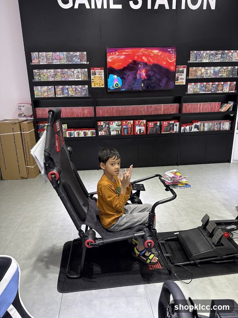 Boy playing racing game