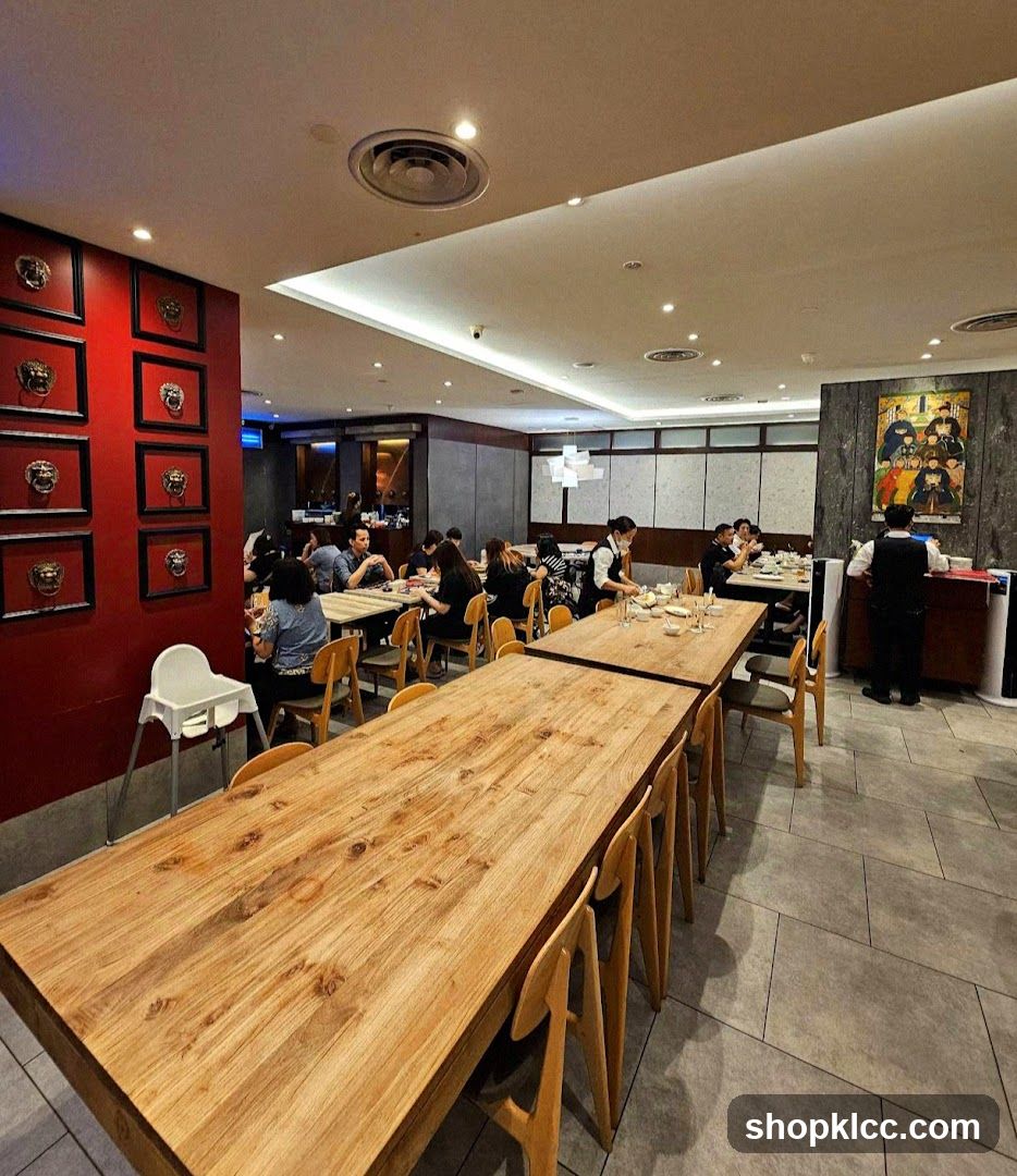 Restaurant Interior with Long Wooden Tables