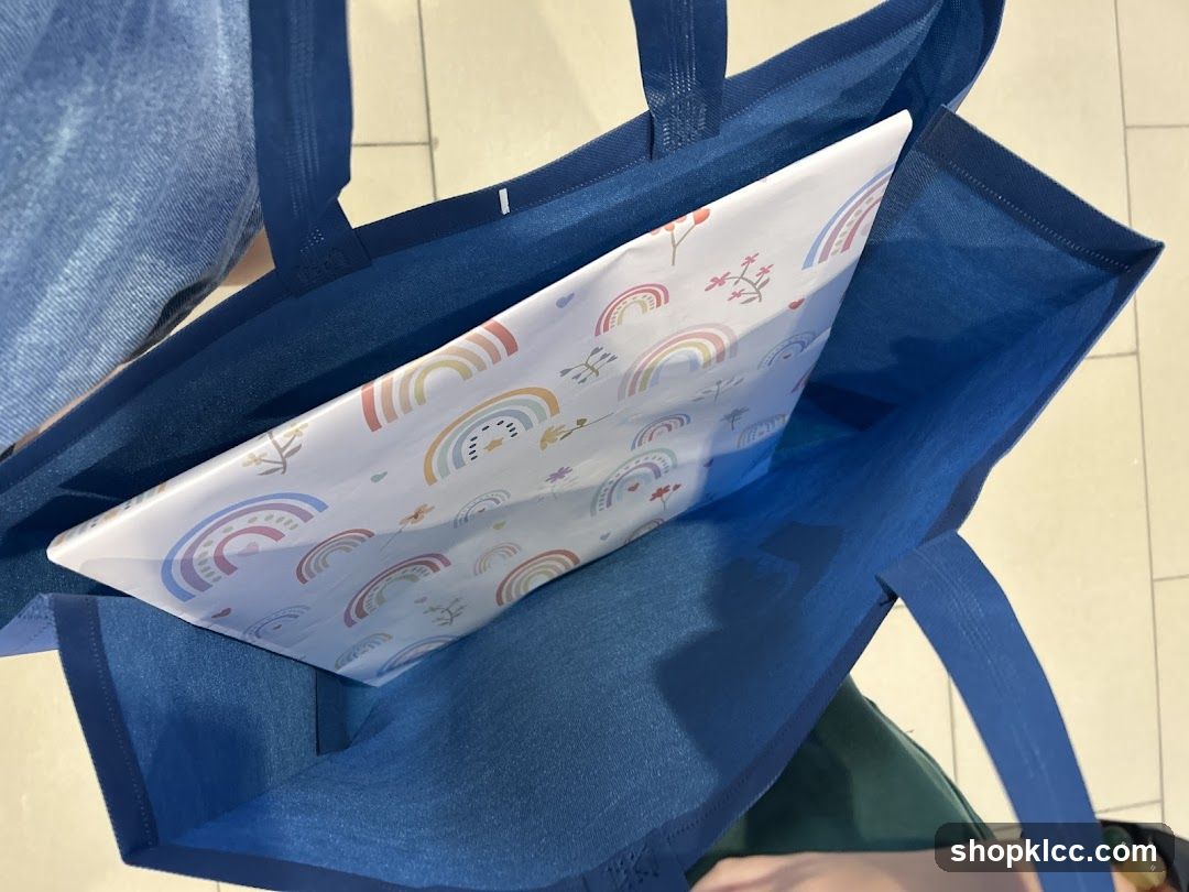 Blue Tote Bag with Wrapped Item