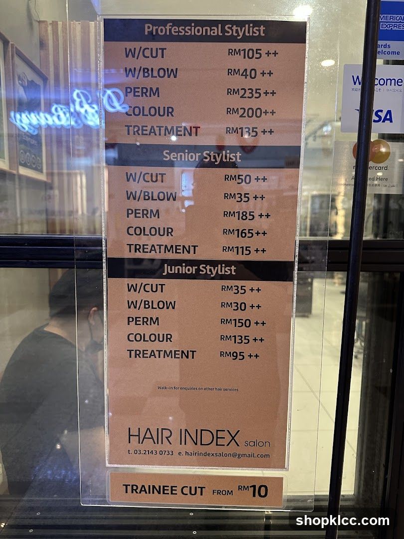 Hair Index Salon Price List