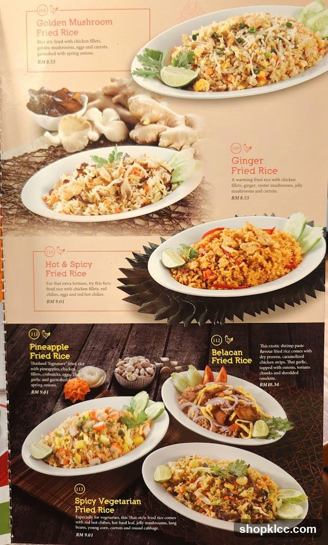 Fried Rice Menu