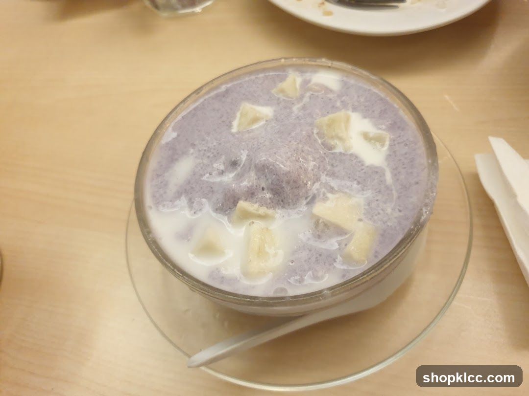 Purple dessert with banana chunks