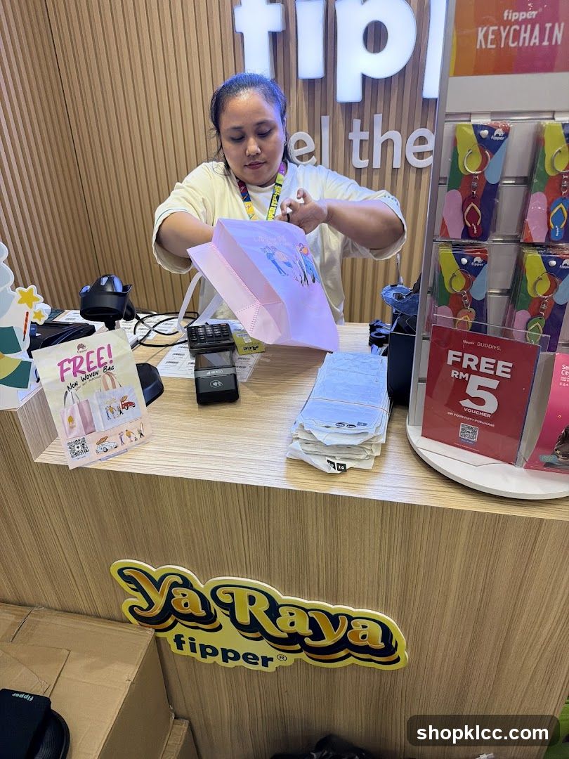 Counter with promotional materials and staff