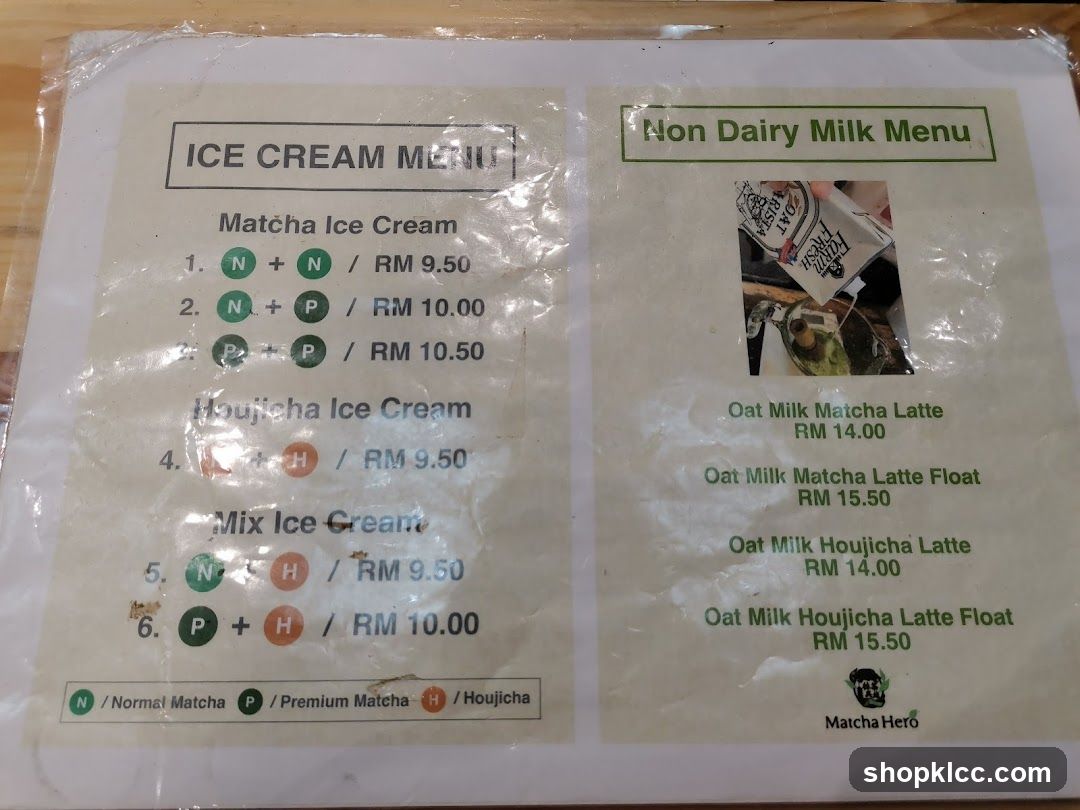 Ice Cream and Non Dairy Milk Menu
