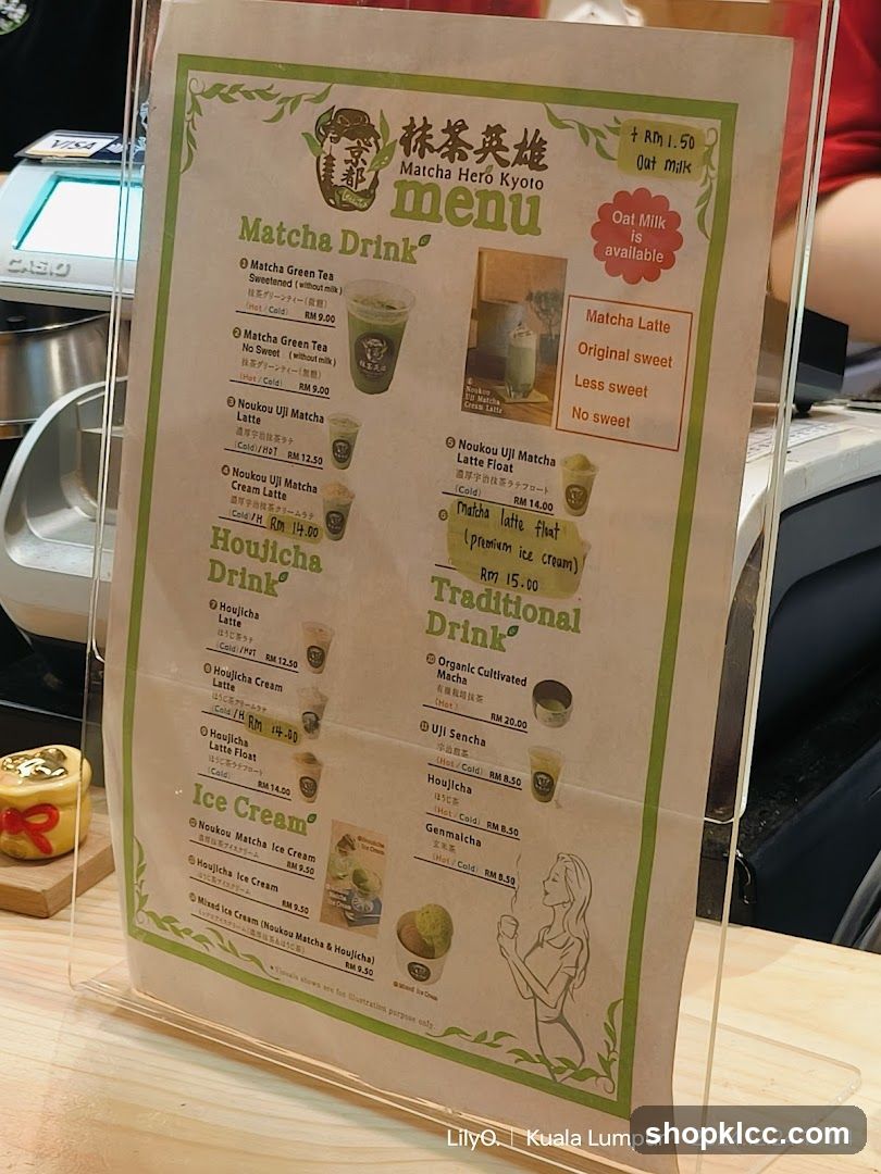 Matcha Hero Kyoto menu