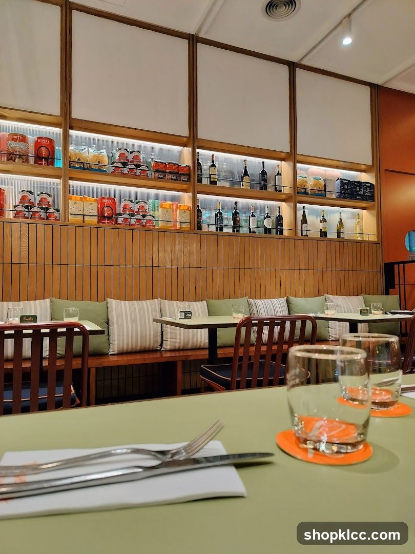 Restaurant Interior with Shelves of Products
